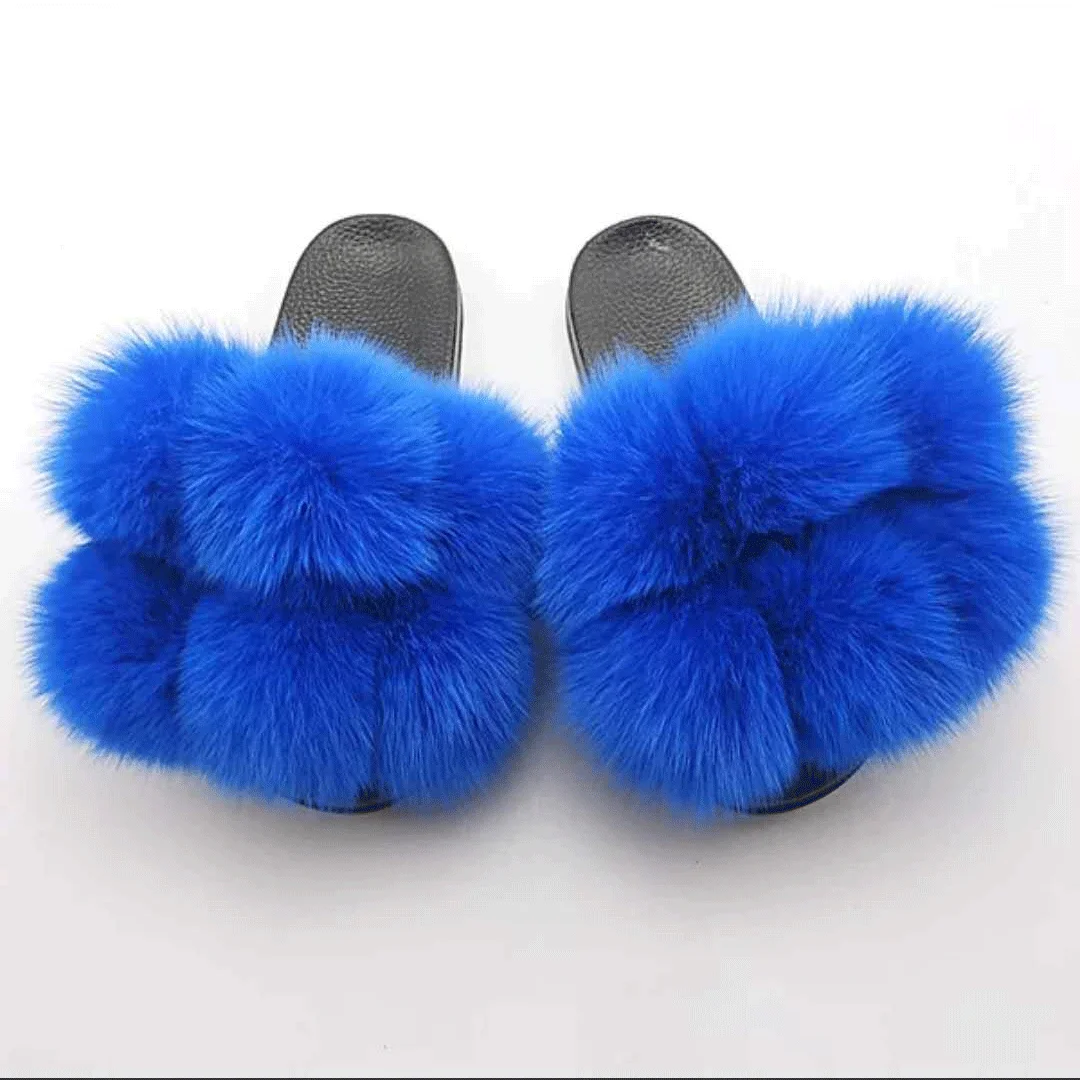 fur slippers wholesale mommy and me fur slides pom pom fur slides