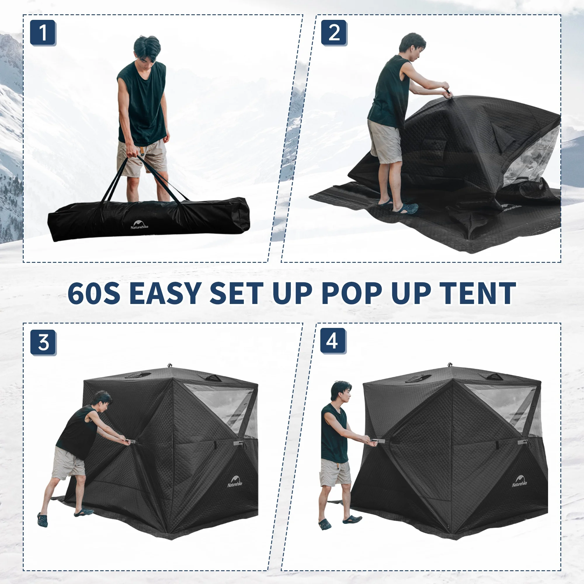 Naturehike outdoor sauna hub tent insulated ice fishing tent 4 person winter camping hot tent