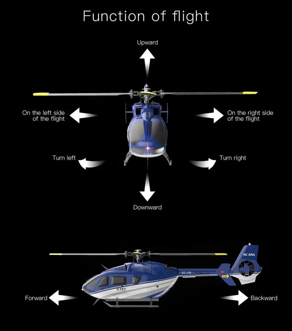 Hoshi RC ERA C187 Helicopter 2.4G 4CH Single Blade EC-135 Scale 6-Axis Gyro Electric Flybarless RC Remote Control Helicopter RTF