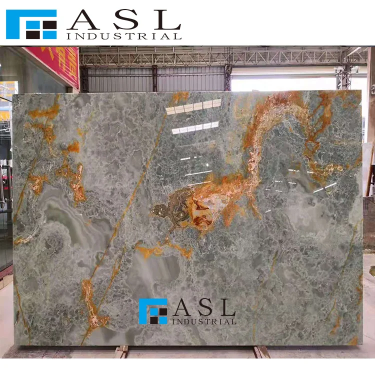 Highly polished blue onyx stone green tiles gold royal onyx panel onice marble kwartsiet floor blue ice onyx panel