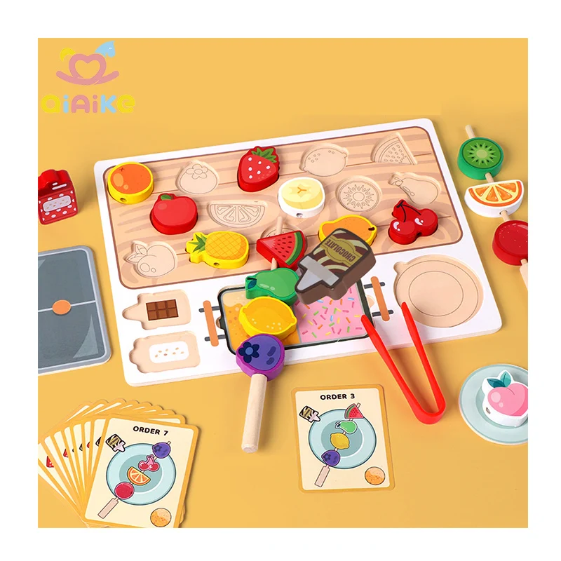 New Children Early Learning DIY Beading Wooden Toy Montessori Fruit Cognition Game Educational Fruit Matching Toys for Kids