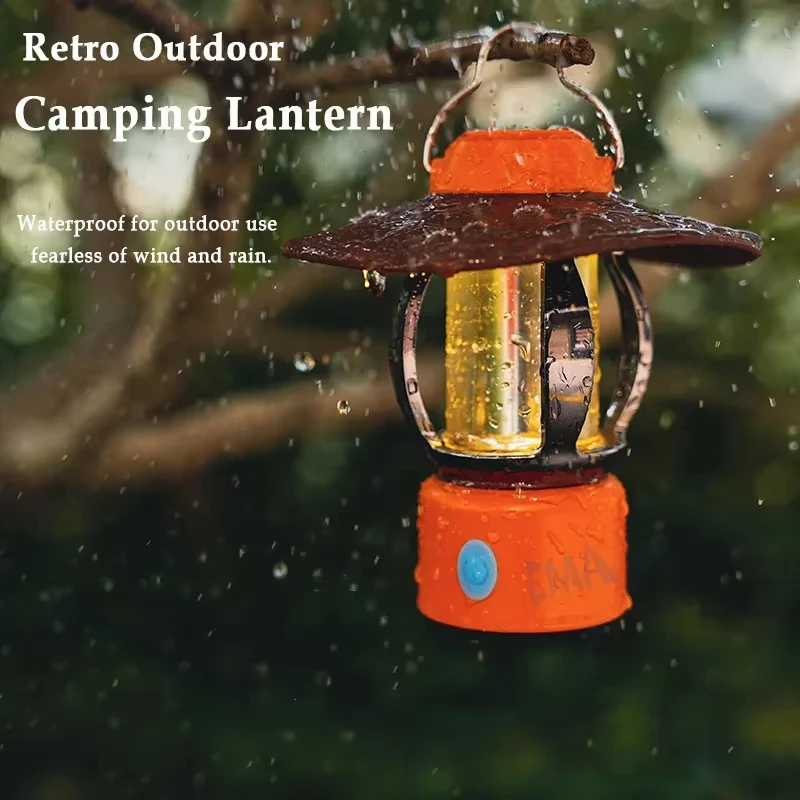 product retro  outdoor camping lamp hanging portable emergency camping lantern with awning atmosphere flashlight for hiking fishing-43