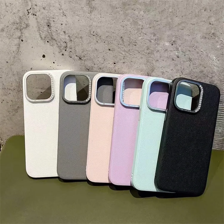 Custom LOGO Metal Lens Frame Shockproof Armor Leather Phone Case for iPhone 16 15 14 13 12 11 Pro Max