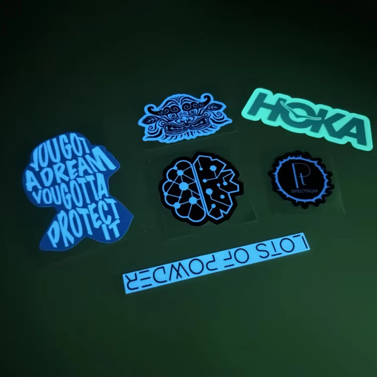 customized luminous digital printing pvc sticker brand logo die cut decoration glow in dark vinyl stickers