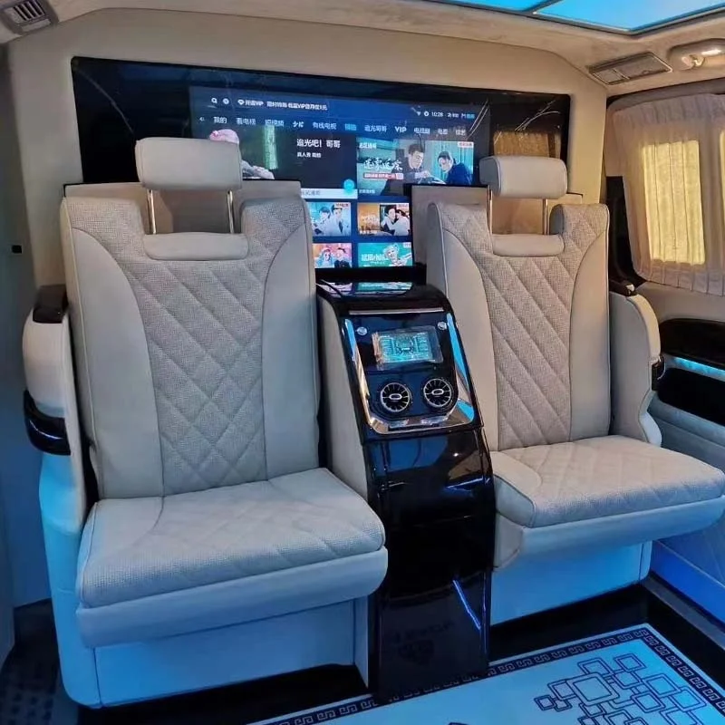 Изготовленный на заказ кожаный интерьер конверсионный фургон перегородка ТВ производители Роскошная Автомобильная для Vito /