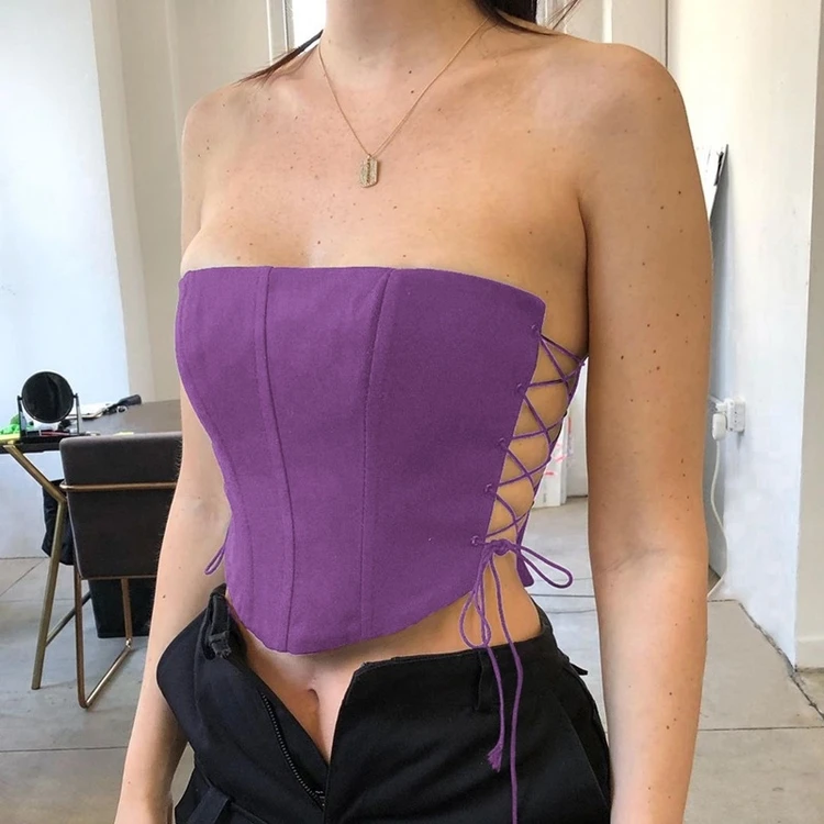 Spring Summer Fashion Push up Bustiers Wear Out Underbust Lace Women Sexy Strapless Tube Top Draw String Body Corset Top