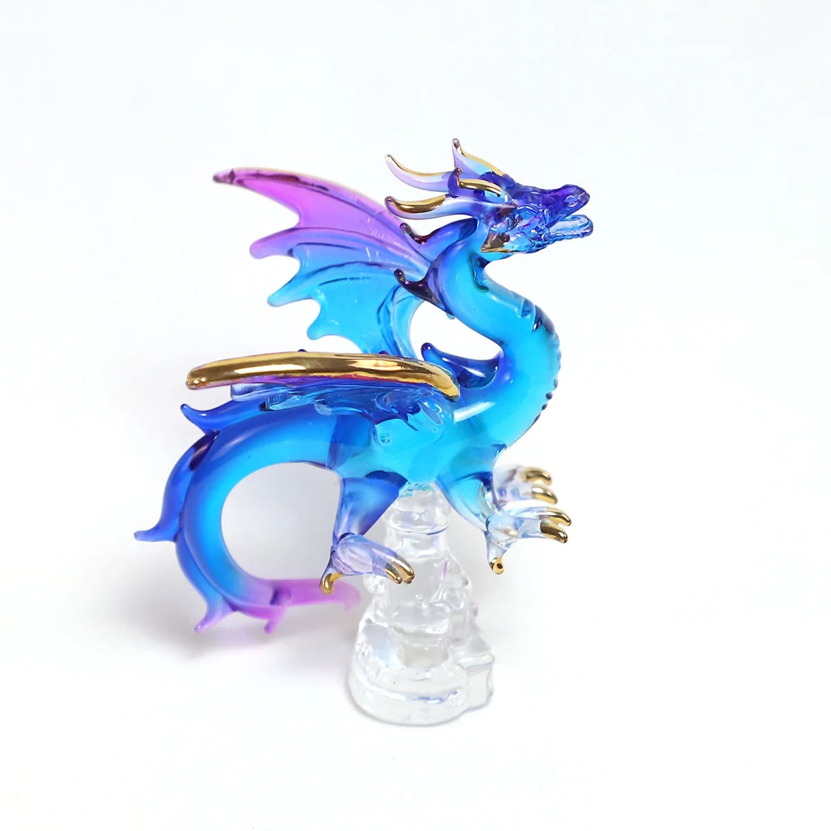 Promotional hand blown colorful glass dragon shape figurines art table decoration factory