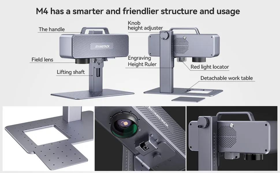 ATOMSTACK M4 Desktop & Handheld Fiber Laser Engraver - Marking Machine for Metal, Plastic, and Leather