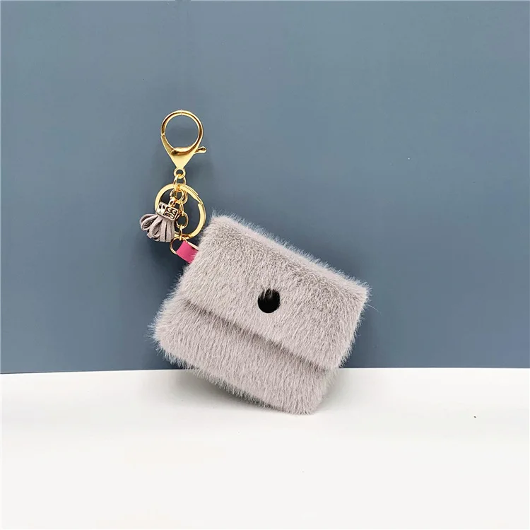 small Size) Candy-colored Plush Round Coin Purse Keychain Cute