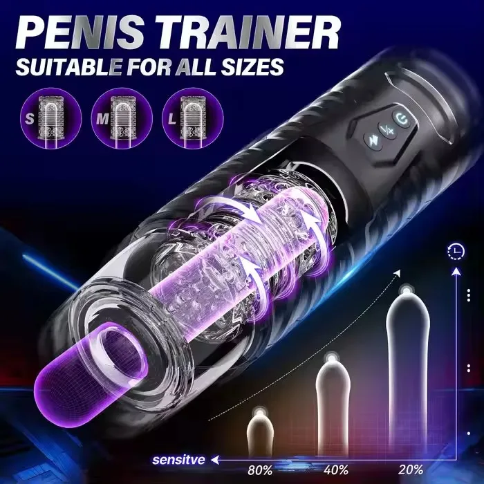 BLACK KNIGHT HandsFree Pocket Pussy Auto Men Stroker Automatic Thrusting  Rotating Male Masturbator Sex Toys with Suction Base