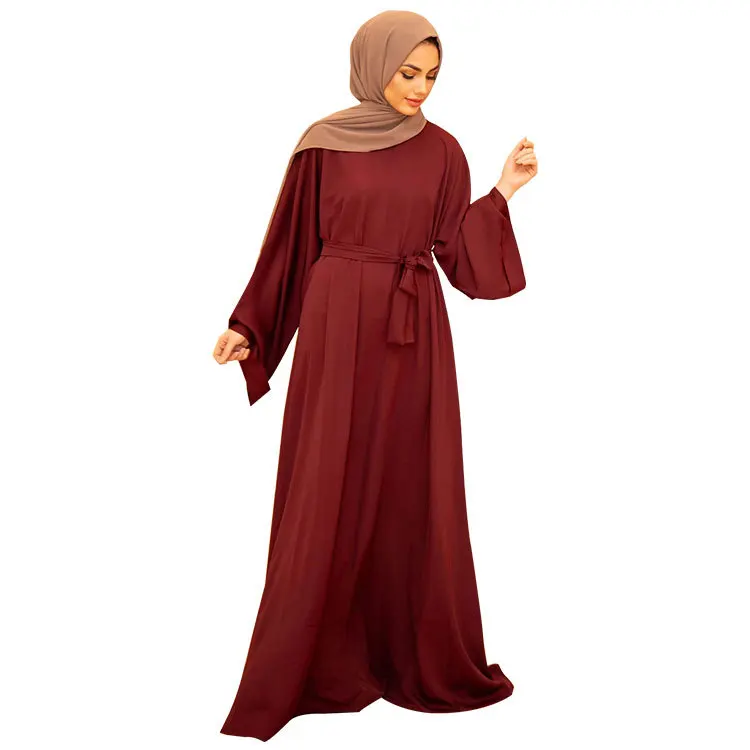 Free Sample Woman's Robe Islam Abayas for Women Loose Muslim Prayer Islamic Clothes With Belt