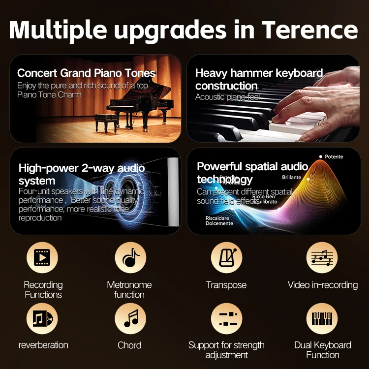 TERENCE Piano Numérique Pliable 88 Touches Semi-Lestées - Portable Avec Batterie, Bluetooth Et Accessoires