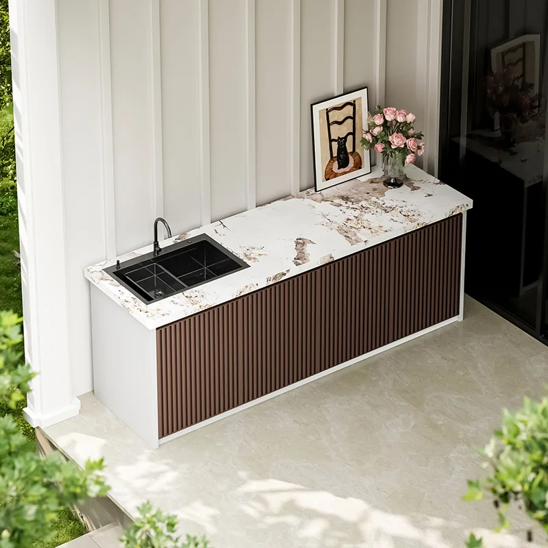 Customized Outdoor Aluminum Alloy Rock Plate Washbasin Integrated Cabinet Courtyard Sink Operation Table Storage Cabinet