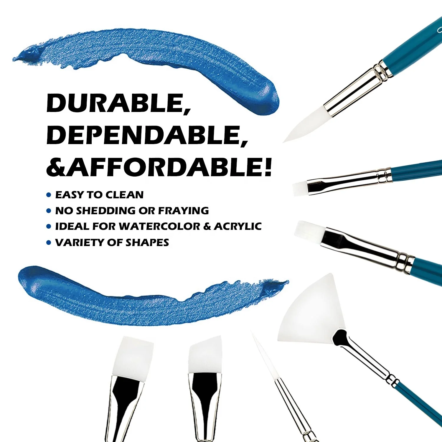 Quality 7PCS White Nylon Hair Two Color Wood Handle Fan Round Flat Angular Liner Shape Design Acrylic Paint Brush Sets