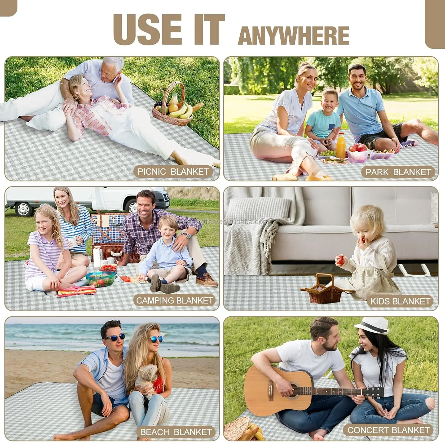 Custom Logo Modern Portable Waterproof Picnic Mat-Lightweight Foldable Camping & Beach Mat with Quilting Technology and Handbag