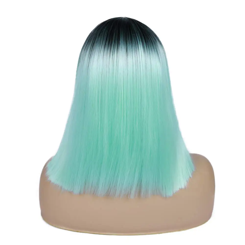 Мятно-зеленый короткий прямой синтетический парик средней части парик Боб термостойкие косплей для вечеринки красочные парики для женщин