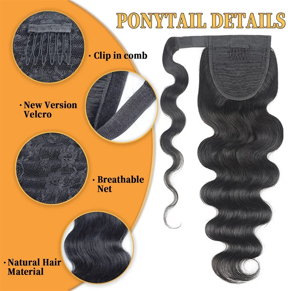 Extension de cheveux brésiliens Remy Body Wave à clipser en queue de cheval_voghion.com
