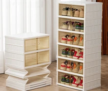 double layer high capacity plastic transparent shoe box foldable shoe rack shoe cabinet for home living room bedroom
