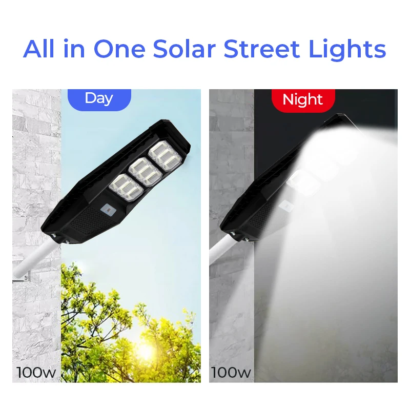2021 Новый трендовый продукт 100 Вт Встроенный все в одном Солнечный светодиодный уличный фонарь
