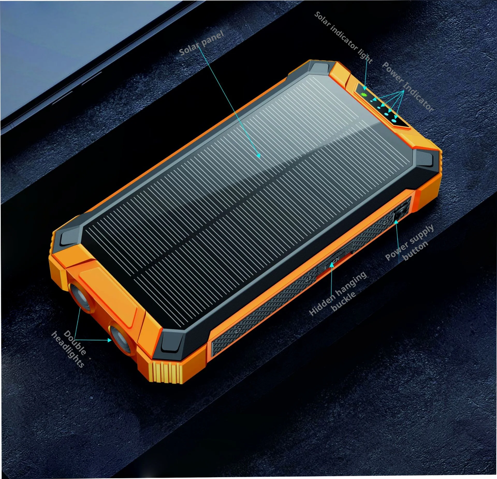 Solar Charging Treasure 20000mAh Wireless Fast Charging Power Bank Outdoor Portable Line Mobile Phone Mobile Power