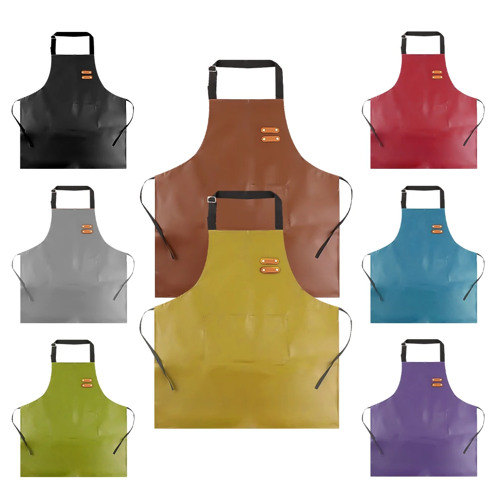 Procook Apron Simple Solid Color Hanging Neck Waterproof PU Soft Leather Home Kitchen ...