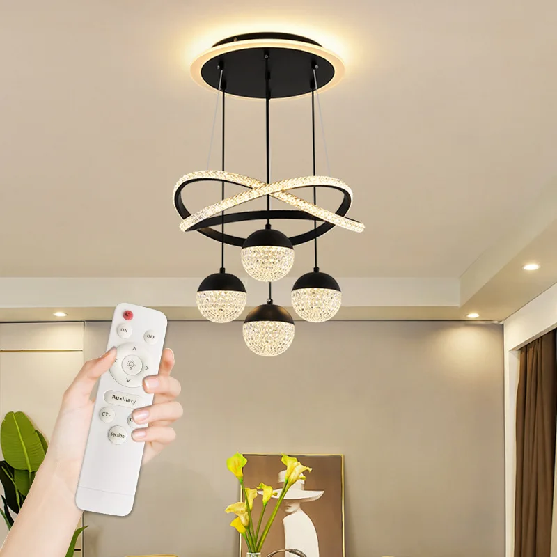 Modern acrylic Black 4 heads New single ring RGB colorful living room led Dining pendant lights for home