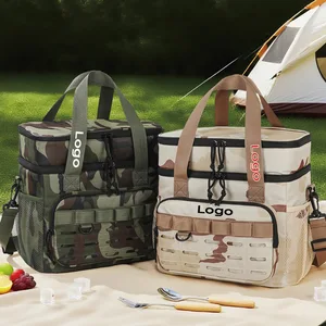 Custom Logo Tactical Insulated Bag 2 Layers Leakproof Picnic Bag Portable Insulated Cooler Shoulder Strap Large Capacity Ice Bag