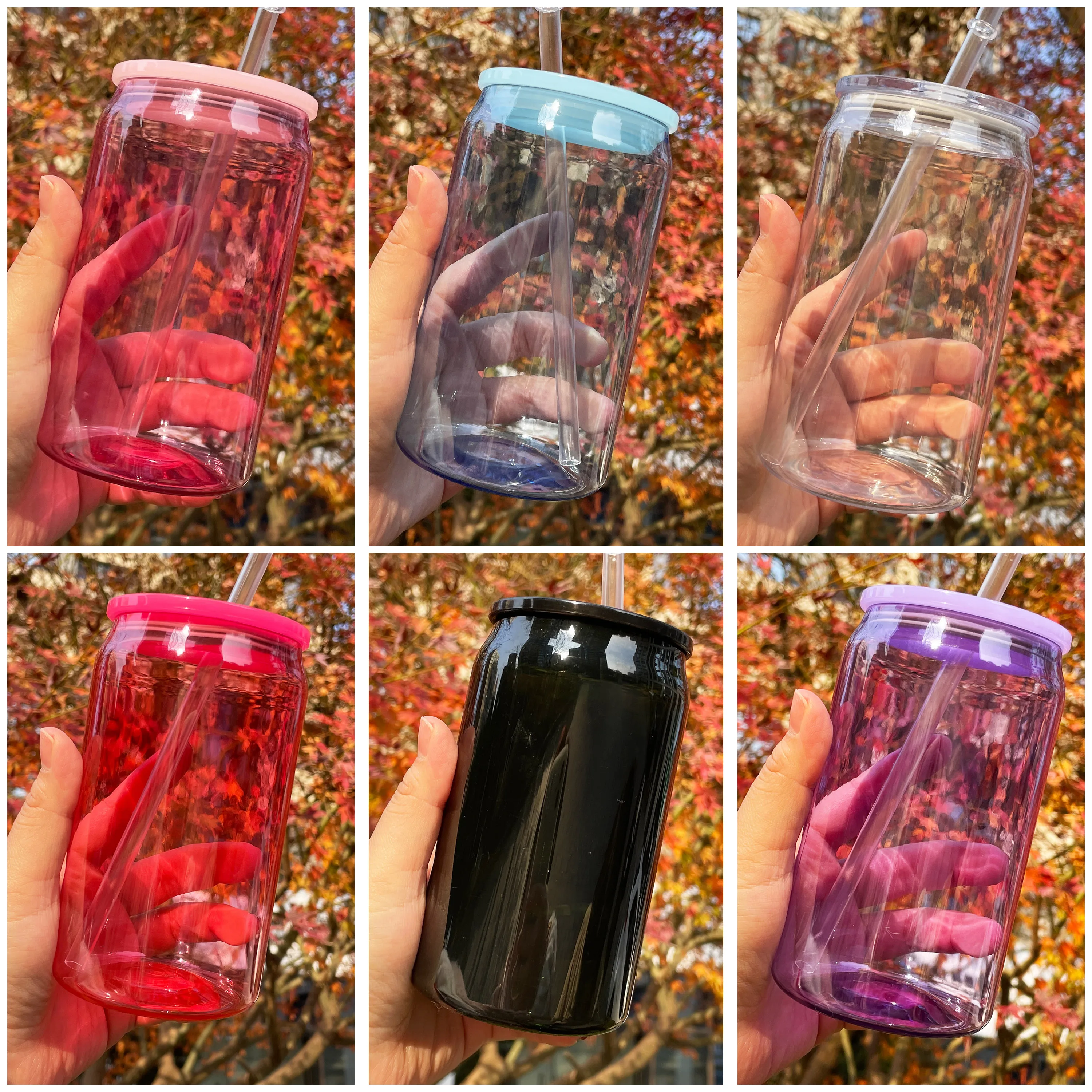BPA Free Reusable clear 16oz Acrylic Plastic Soda Beer Can Cold Cup with  Lid and Straw for Vinyl and UV DTF Wraps
