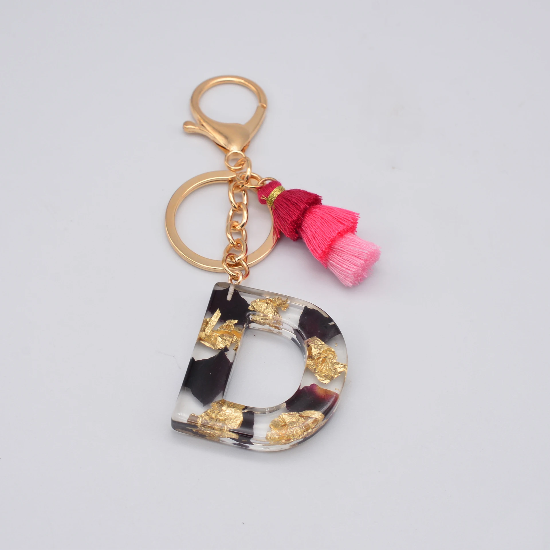 Surfside & Co Gold Leaf Letter Resin Pom Pom Keychain 2 inches::CustOm