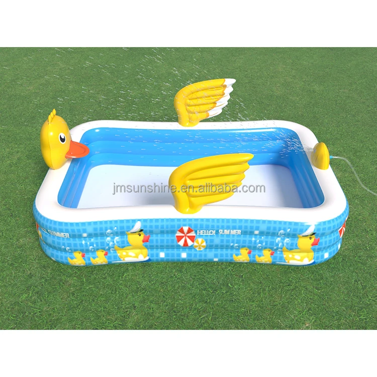 Yellow Duck Inflatable Splash Pool for Kids Blue PVC Family Pools with Ground Tools for Outdoor Family & Kids' Swimming
