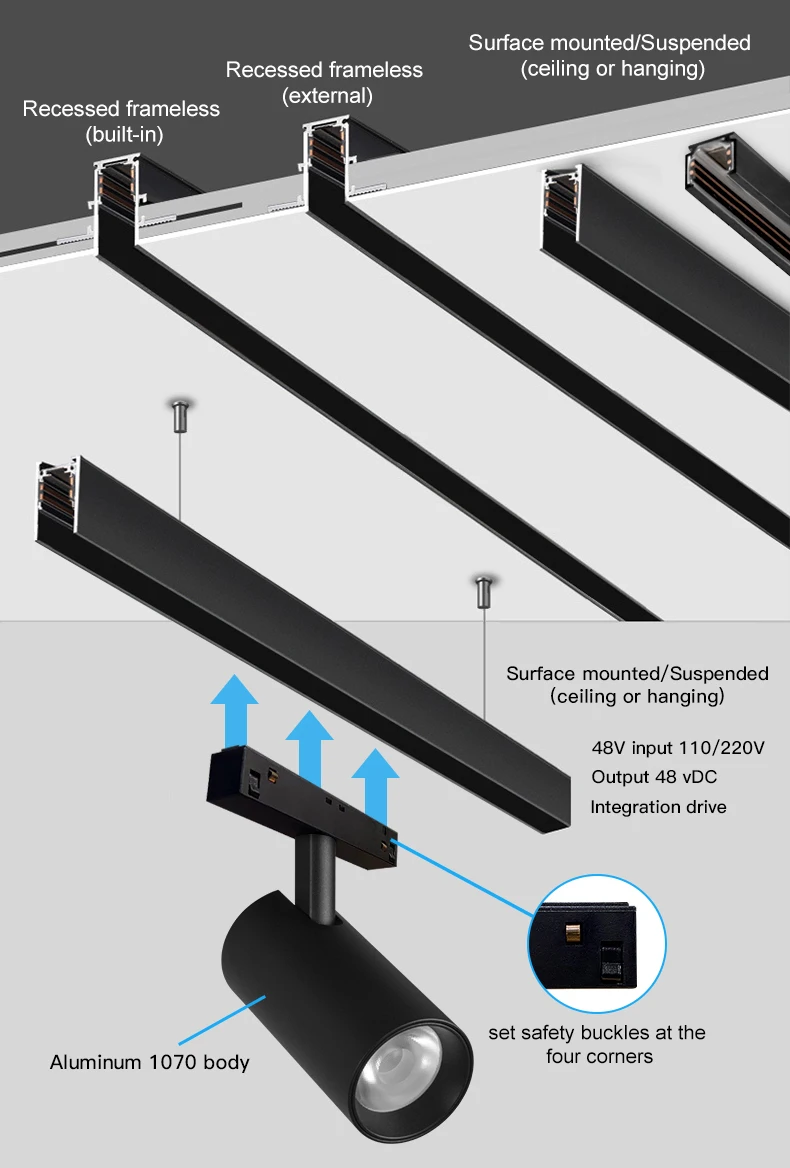 Ultrathin Recessed Track Light Rail System 6w Led Magnetic Track ...
