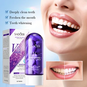OEM SADOER Private Label Cleaning Products V34 Deep Cleansing Strengthening Gums Deyellowing Whitening Toothpaste Tablet