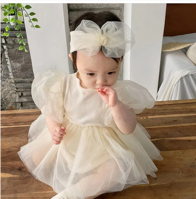 Tulle Dress White Newborn Baby Dress Cotton, Breathable, Lace
