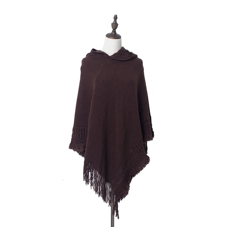 oversized fashion knit tassels cloak capes phocho sweater  scarf Knitted hooded cape shawl