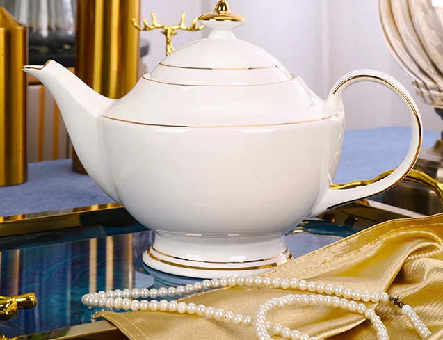 Luxury Golden Line Tea Pot Set Ceramic Porcelain Drinkware China Tea and Coffee Set factory