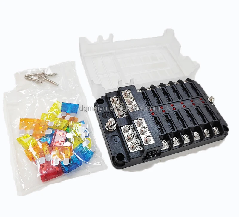 กล่องฟิวส์ 12 ช่อง 12V, ที่ยึดฟิวส์ 12 ช่อง พร้อมฟิวส์มาตรฐานสำหรับรถยนต์ 12 ชิ้น