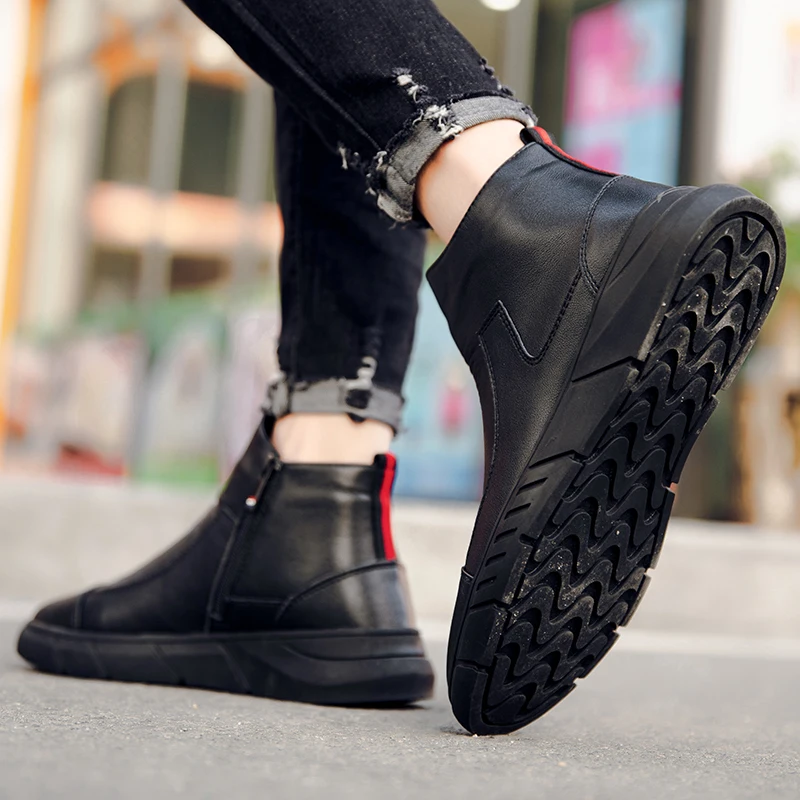New Style Men's Genuine Leather Boots Fashion High Top Zipper Up Shoes Waterproof Comfortable Casual Walking Driving Shoes