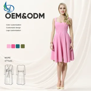 Women's New Fashionable Linen Summer Dress Casual Elegant Party Midi Solid Breathable Natural Waistline Eco-Friendly Sexy