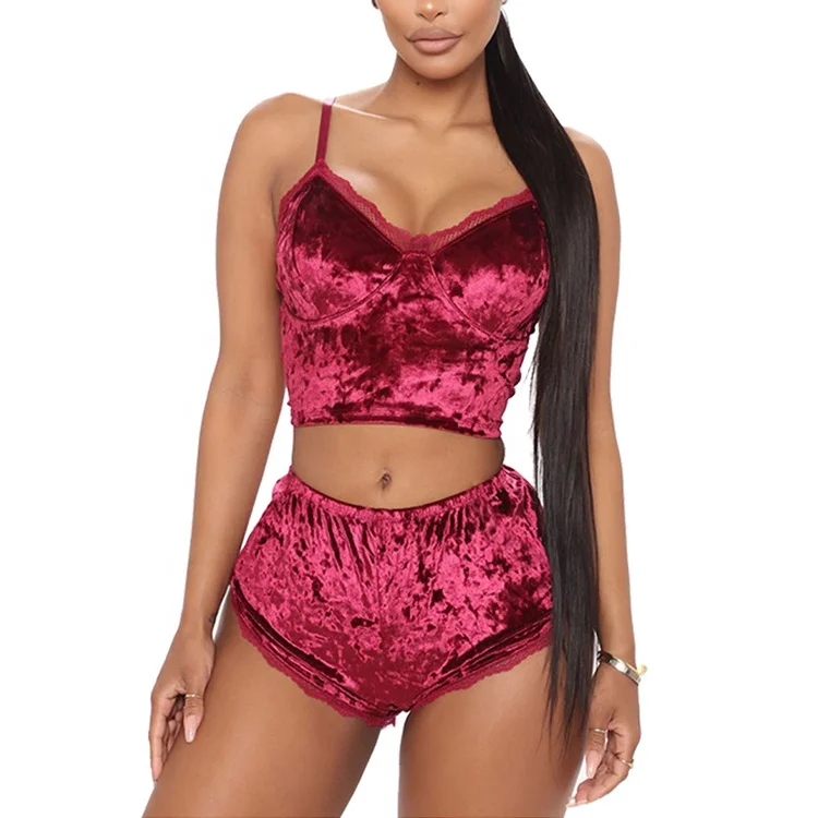 velvet pajama short set
