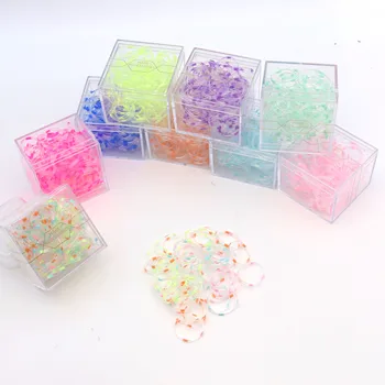 Hot Sale Spotted Transparent Colorful Continuous Does Not Hurt Hair Disposable Hair Elastic Hair Bands With Acrylic Square Box