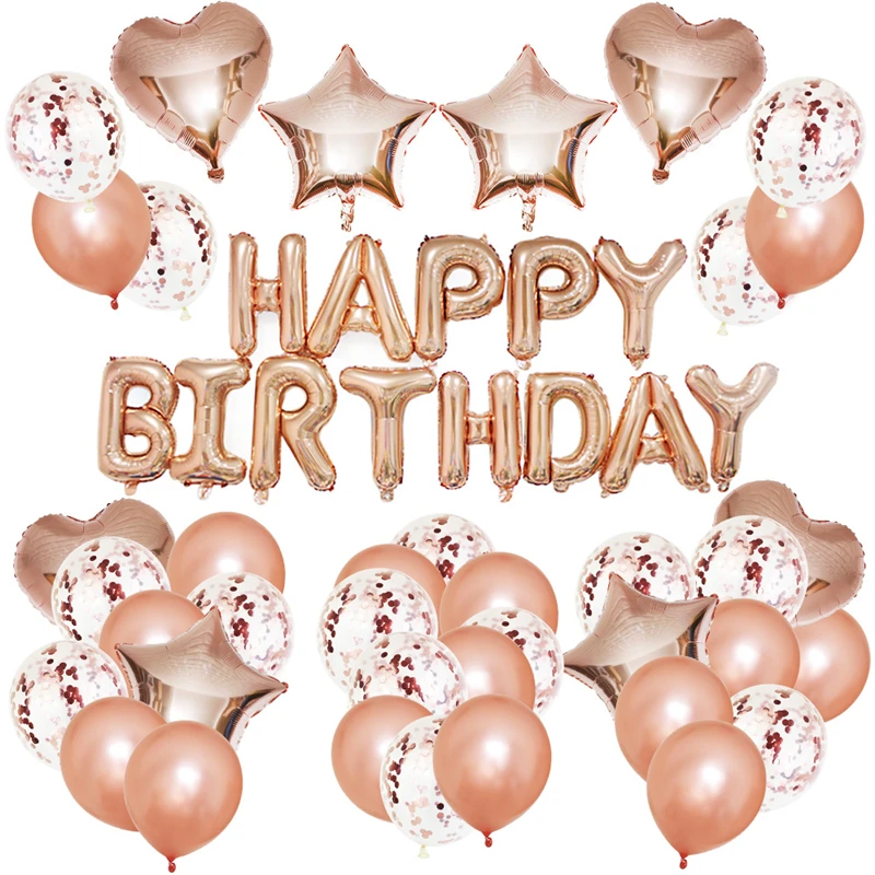 Rose Gold Party Decorations Latex Confetti Balloons Rose Gold Happy Birthday Balloon Rose Gold Party Suppliers Buy Happy Birthday Letters Rose Gold Foil Balloons For Kids Birthday Party Toy Helium Globos For