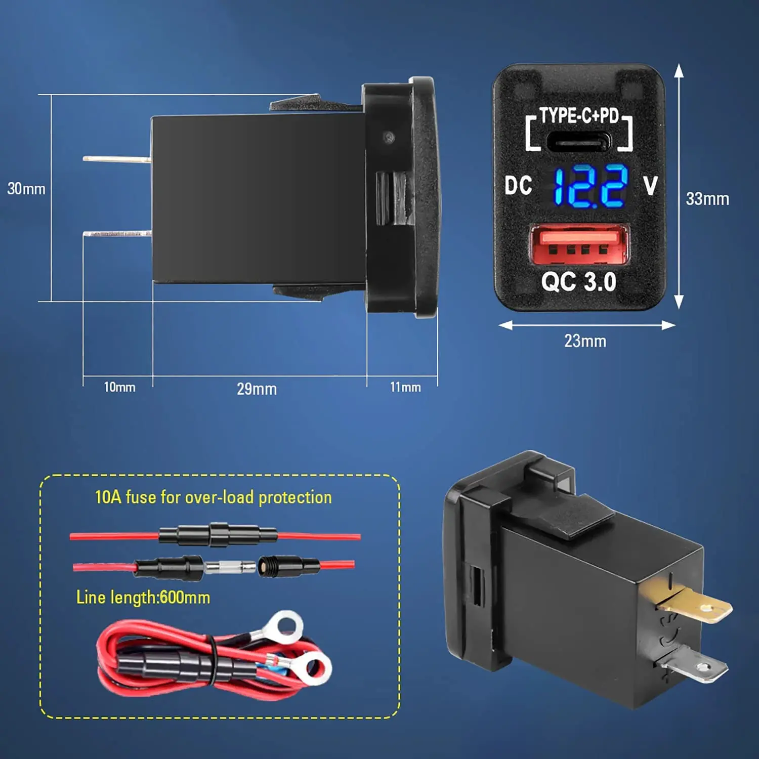 Caricabatterie per auto USB C da 60 W, caricabatterie rapido USB C, adattatore USB, compatibile