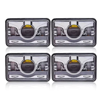 4PCS 1986 Chevrolet CK 10 Headlamp 4x6 Inch LED Headlights Peterbilt 379 Headlights with Red Devil Eye DRL Fit for H4656 H4651