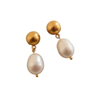 Customized Natural Freshwater Pearl Earrings - Elegant Women's Titanium-plated Gold Vintage Half-circle Earrings