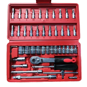 Hot Sale 46pcs Car Repair Socket Wrench Set Customized ODM Hand Tool Kit with Ratchet Including Bit Plastic Case Household Use