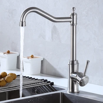 Single Handle European Style Kitchen Mixer Faucet 360 Rotating Stainless Steel Hot and Cold  Sink Mixer Tap