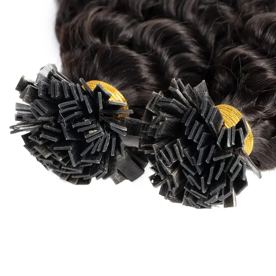 Önceden Bağlı Düz Uçlu İnsan Saçı Uzatma Derin Kıvırcık Brezilya Remy Saç Keratin Füzyon K Ucu 100g 100 Adet_voghion.com