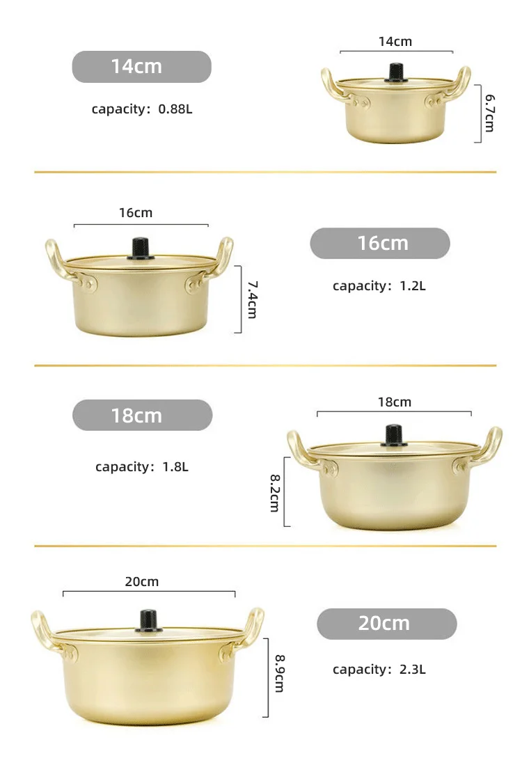 Korean Cookware Kitchen Gold Instant Noodle Pot Home Stock Pot Small