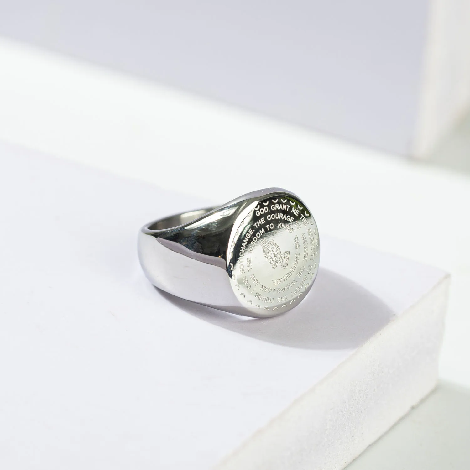 Non Tarnish Bible Verse Prayer Hand Ring Custom Men 18K Gold Plated  Stainless Steel Praying Hands Signet Ring