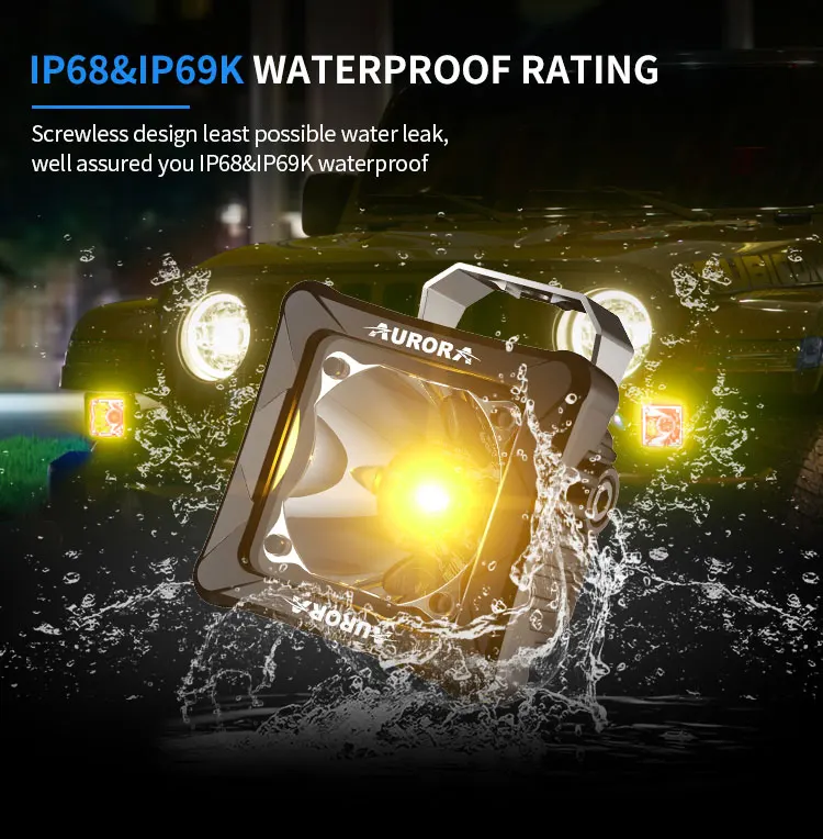 AURORA Fog Lights square Led Work Light for Off-road Yellow and White Color Off Road 4x4 ATV Truck Led Light for Motorcycle
